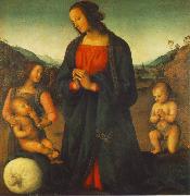 PERUGINO, Pietro Madonna, an Angel and Little St John Adoring the Child (Madonna del sacco) R Sweden oil painting reproduction